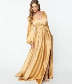 Gold Satin Long Sleeve Goddess Gown