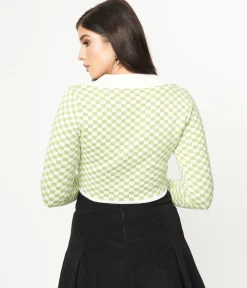 Green & Ivory Check Crop Cardigan