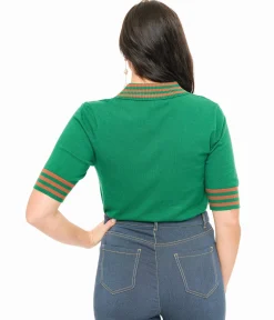 Green & Orange Striped Collar Knit Sweater