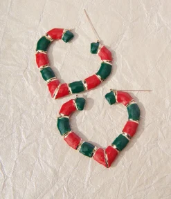 Green & Red Heart Hoop Earrings