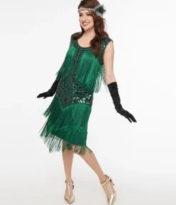 Green Beaded Fringe Flapper Dress