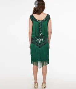 Green Beaded Fringe Flapper Dress