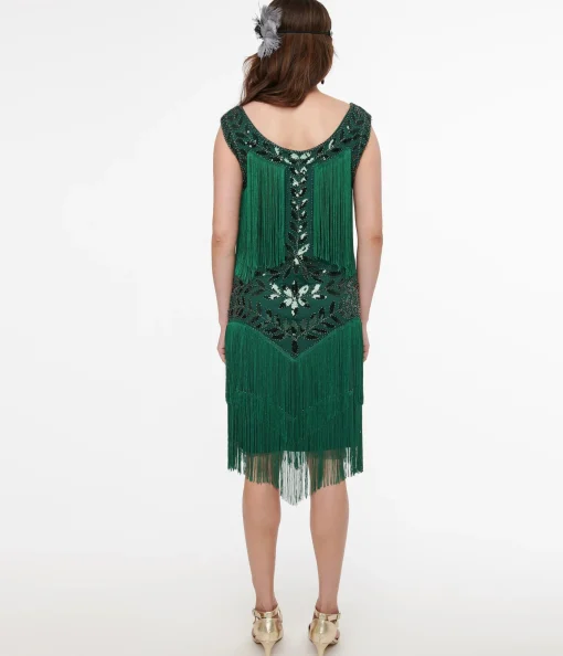 Green Beaded Fringe Flapper Dress