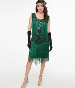 Green Beaded Fringe Flapper Dress