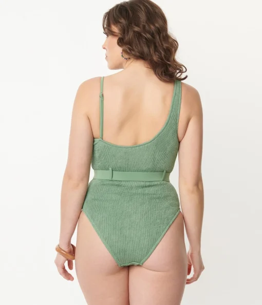 Green Belted One Piece Swimsuit