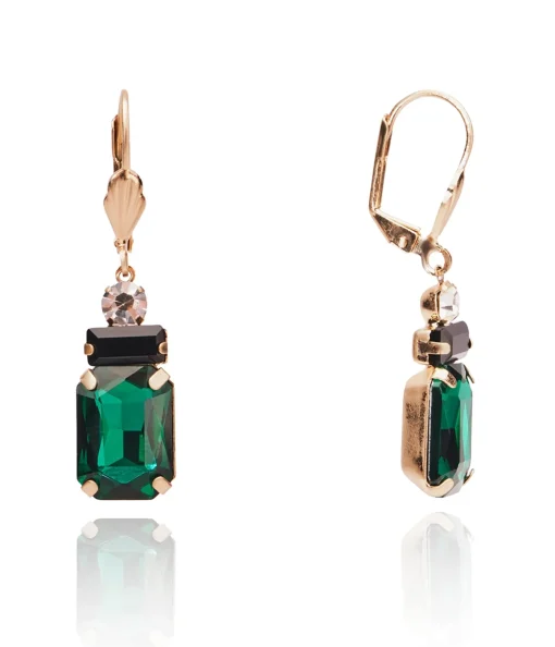 Green Rhinestone Art Deco Drop Earrings