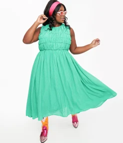Green Seersucker Midi Dress