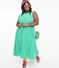 Green Seersucker Midi Dress