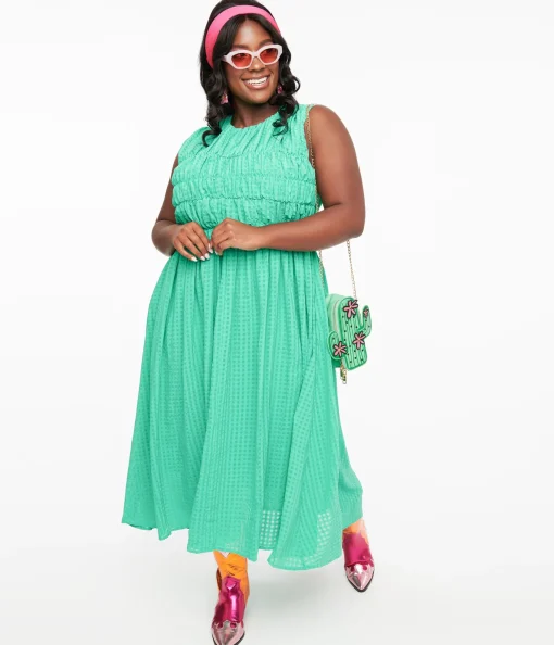 Green Seersucker Midi Dress