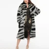Grey & Black Zebra Long Faux Fur Coat