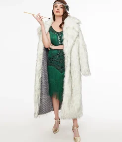 Grey Long Faux Fur Coat