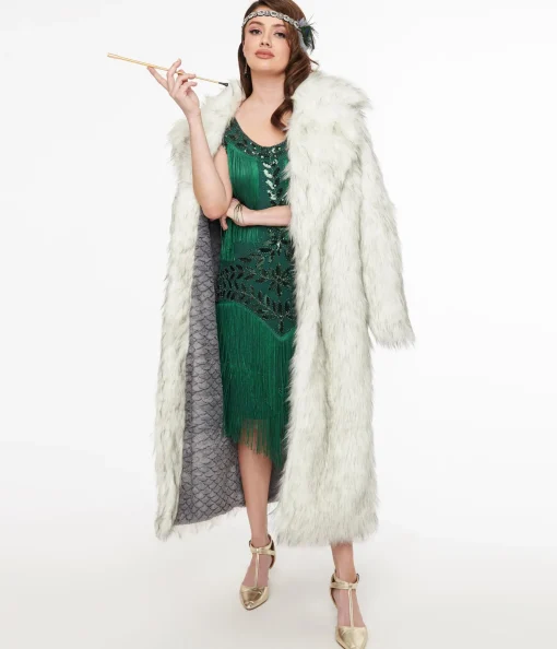 Grey Long Faux Fur Coat