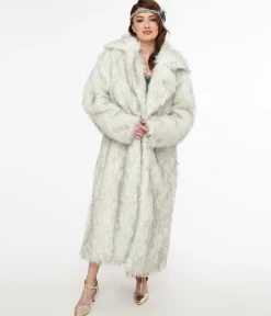 Grey Long Faux Fur Coat