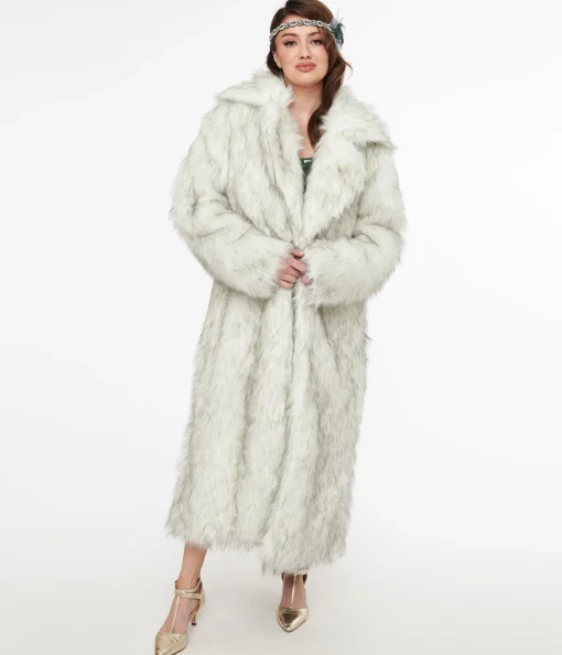 Grey Long Faux Fur Coat