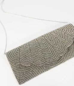 Gunmetal & Silver Beaded Envelope Clutch