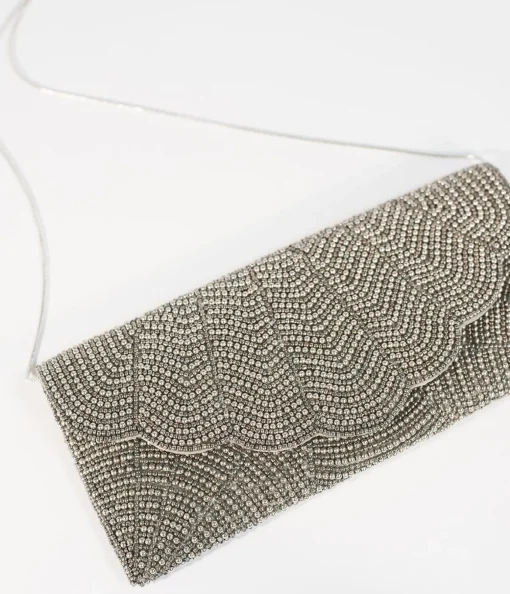 Gunmetal & Silver Beaded Envelope Clutch