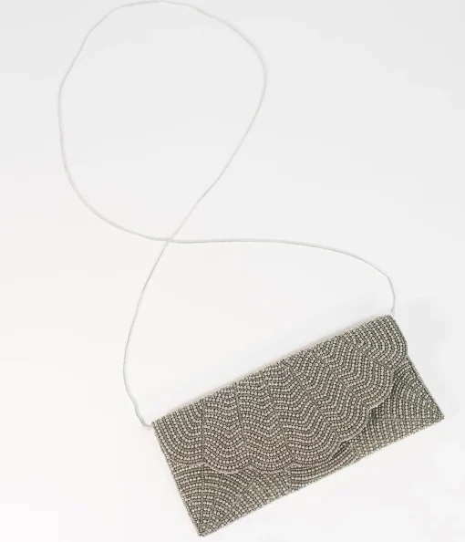 Gunmetal & Silver Beaded Envelope Clutch