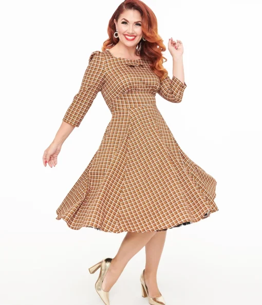 Hearts & Roses Brown Check Daniella Swing Dress