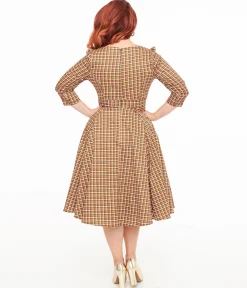 Hearts & Roses Brown Check Daniella Swing Dress