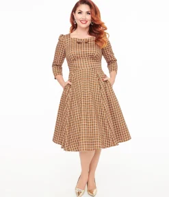 Hearts & Roses Brown Check Daniella Swing Dress