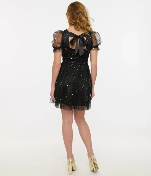 Hell Bunny Black & Gold Star Tulle Infinity Mini Dress