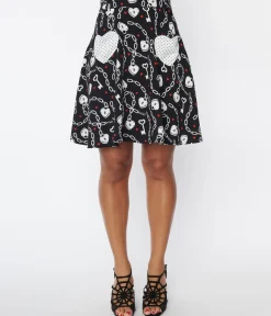 Hell Bunny Black & White Heart Lock Mini Skirt