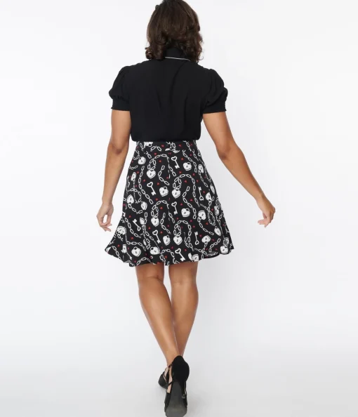 Hell Bunny Black & White Heart Lock Mini Skirt