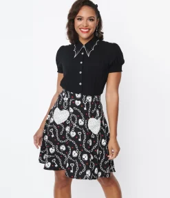Hell Bunny Black & White Heart Lock Mini Skirt