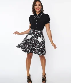Hell Bunny Black & White Heart Lock Mini Skirt