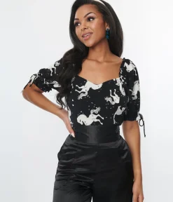 Hell Bunny Black & White Unicorn Sulivan Top