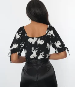 Hell Bunny Black & White Unicorn Sulivan Top