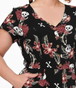 Hell Bunny Black Skull & Bone Print Alani Jumpsuit