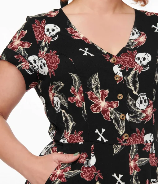 Hell Bunny Black Skull & Bone Print Alani Jumpsuit
