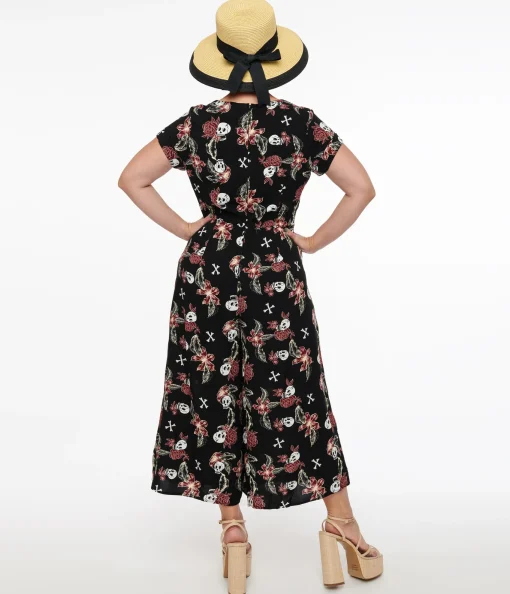 Hell Bunny Black Skull & Bone Print Alani Jumpsuit