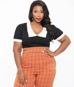Hell Bunny Plus Size 1950s Black Jacquard Joanie Top