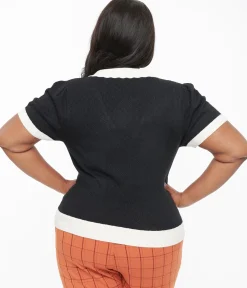 Hell Bunny Plus Size 1950s Black Jacquard Joanie Top