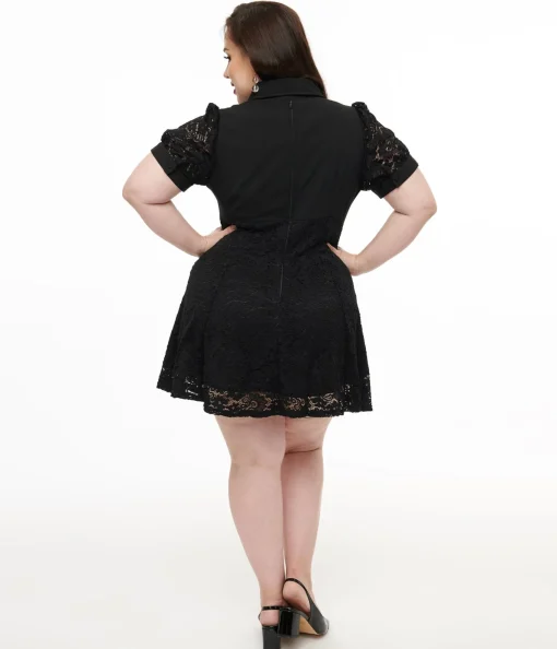 Hell Bunny Plus Size 1950s Black Lace Dominica Mini Dress