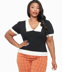 Hell Bunny Plus Size 1950s Black Jacquard Joanie Top