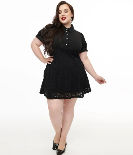 Hell Bunny Plus Size 1950s Black Lace Dominica Mini Dress