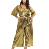 Hell Bunny Plus Size 1970s Gold Lurex Jumpsuit