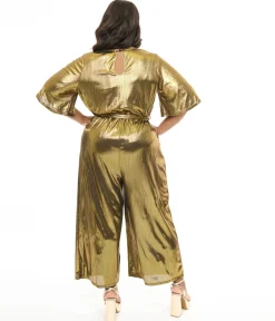Hell Bunny Plus Size 1970s Gold Lurex Jumpsuit