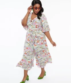 Hell Bunny Plus Size 1960s Pastel Rainbow Hazy Daze Floral Jumpsuit