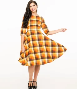 Hell Bunny 1950s Autumn Check Cotton Darlene Swing Dress