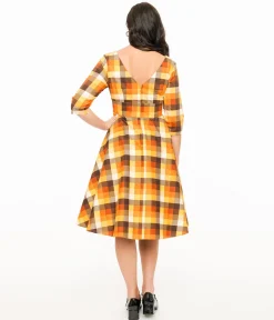 Hell Bunny 1950s Autumn Check Cotton Darlene Swing Dress