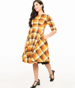 Hell Bunny 1950s Autumn Check Cotton Darlene Swing Dress