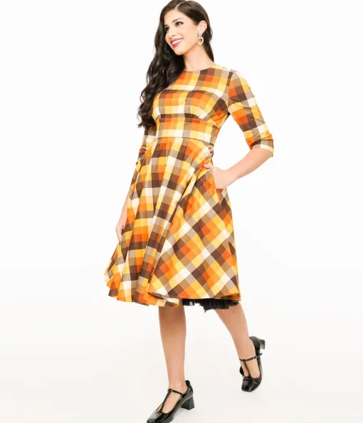 Hell Bunny 1950s Autumn Check Cotton Darlene Swing Dress