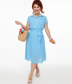 Hell Bunny 1930s Baby Blue Chiffon Midi Pearl Dress