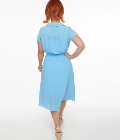 Hell Bunny 1930s Baby Blue Chiffon Midi Pearl Dress