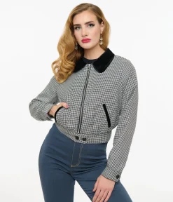 Hell Bunny 1940s Black & White Houndstooth Teddy Jacket