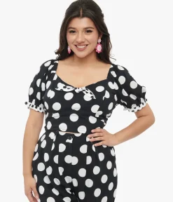 Hell Bunny 1960s Black & White Polka Dot Dolores Crop Top